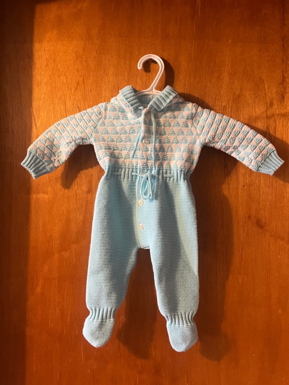 Cozy Knit Hooded Footie One-Piece in Light Blue Size Baby M (6-12m)